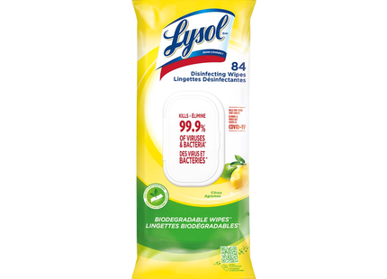 Lysol - Lingettes désinfectantes biodégradables - Parfum d'agrumes | 84 lingettes