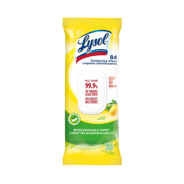Lysol - Lingettes désinfectantes biodégradables - Parfum d'agrumes | 84 lingettes