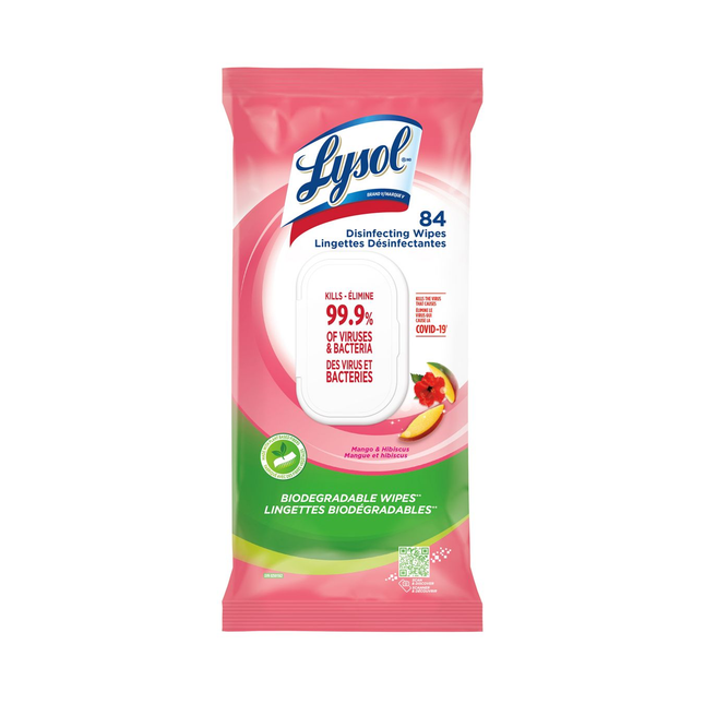 Lingettes désinfectantes Lysol Mangue et Hibiscus 84