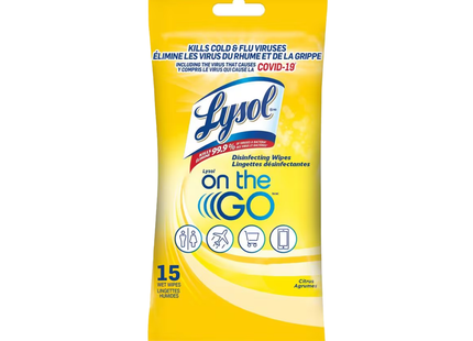 Lysol - On the Go Disinfecting Wipes, Citrus | 15 Wet Wipes