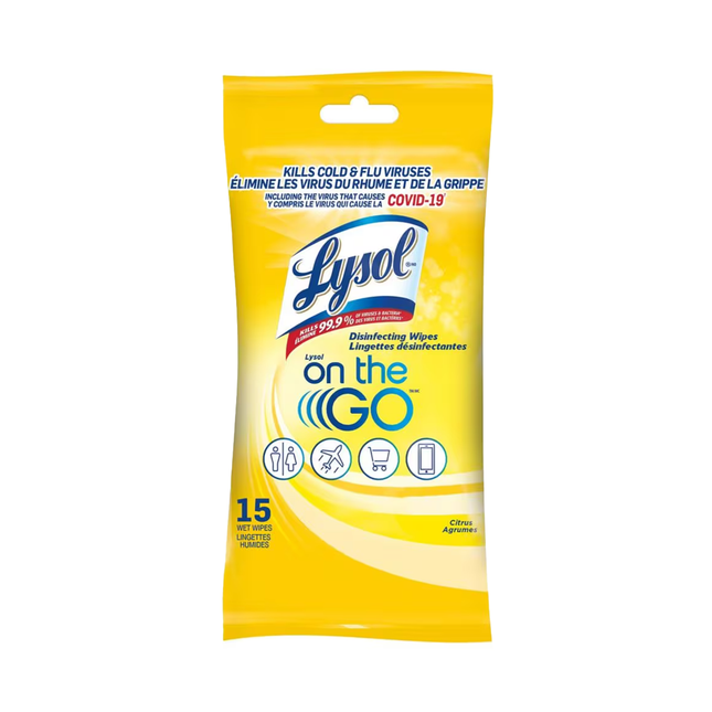 Lysol - On the Go Disinfecting Wipes, Citrus | 15 Wet Wipes