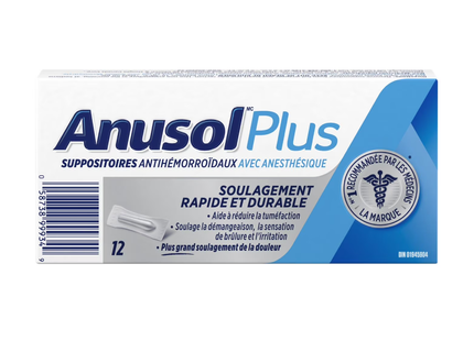 Suppositoires hémorroïdaires Anusol Plus avec anesthésique | 12 comptes