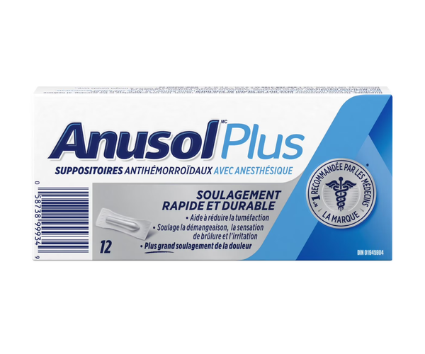 Anusol Plus Hemorrhoidal Suppositories with Anesthetic | 12 Count ...