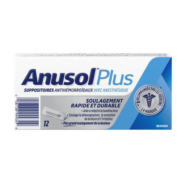 Suppositoires hémorroïdaires Anusol Plus avec anesthésique | 12 comptes