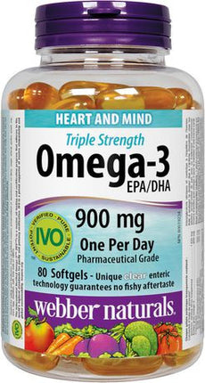 Webber Naturals Oméga-3 triple force 900 mg EPA/DHA | 80 gélules entériques claires