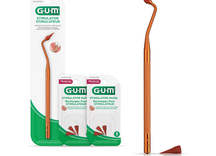 GUM - Stimulator Combo Long Handled Massager Remove Plaque & Promote Health (Handle + 2 Refill Packs)