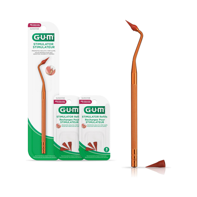 GUM - Stimulator Combo Long Handled Massager Remove Plaque & Promote Health (Handle + 2 Refill Packs)