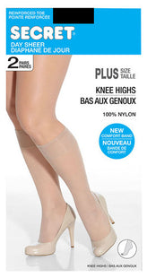 Secret Day Sheer Knee High Plus Size - Black | 2 Pairs