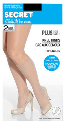 Secret Day - Taille haute transparente au genou - Noir | 2 paires