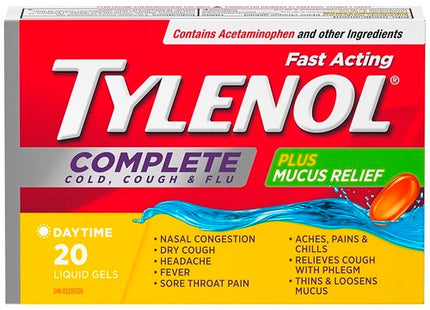 Tylenol Complete Rhume, Toux et Grippe Soulagement diurne à action rapide | 20 gels liquides de jour