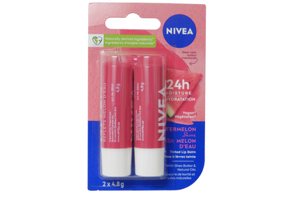 Nivea - 24H Moisture - Watermelon Shine - Tinted Shimmer Lip Balm | 2 X 4.8 g