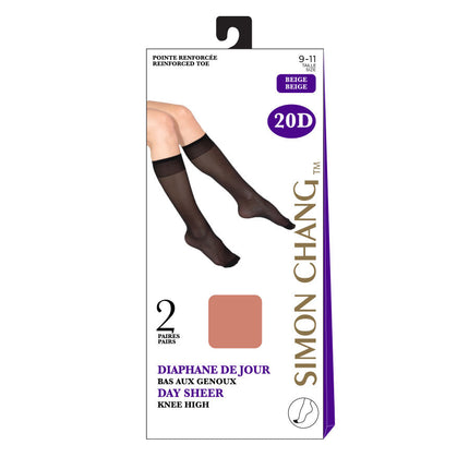 Simon Chang - Collection Day Sheer Knee High - Taille 9-11 | 2 paires