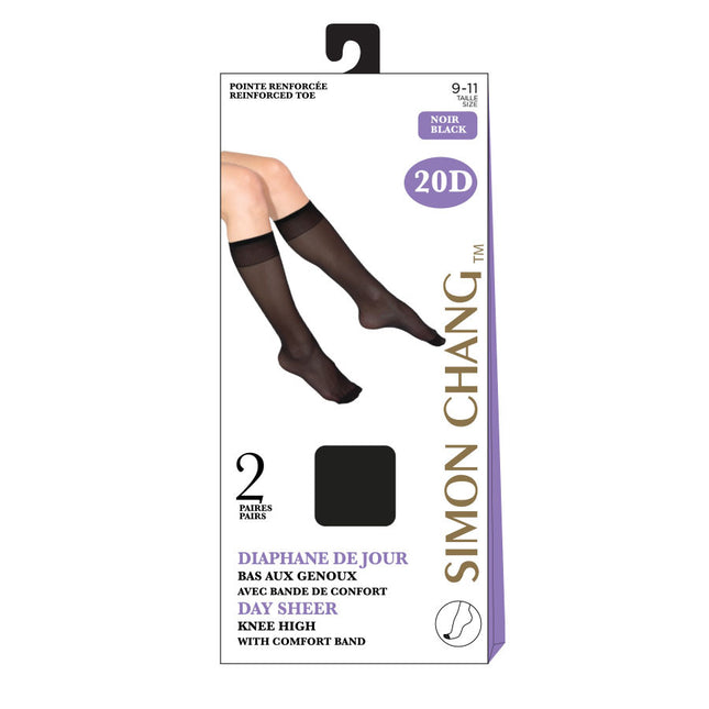 Simon Chang - Collection Day Sheer Knee High - Taille 9-11 avec bande de confort | 2 paires