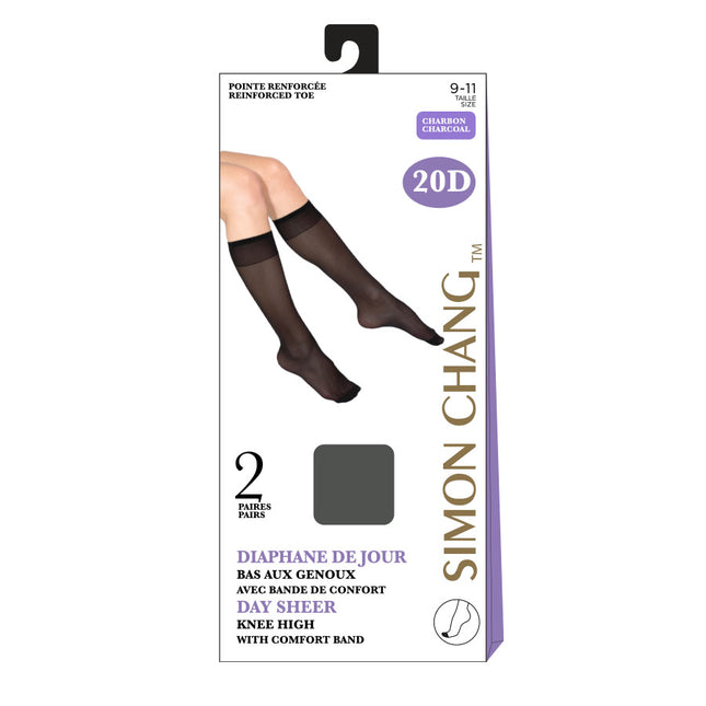 Simon Chang - Day Sheer Knee High Collection - Size 9-11 With Comfort Band | 2 Pairs