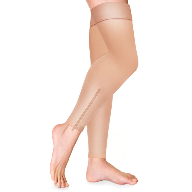 TRUFORM - Thigh High Stockings Zipper Closure Beige | Open Foot 15-20 Mmhg
