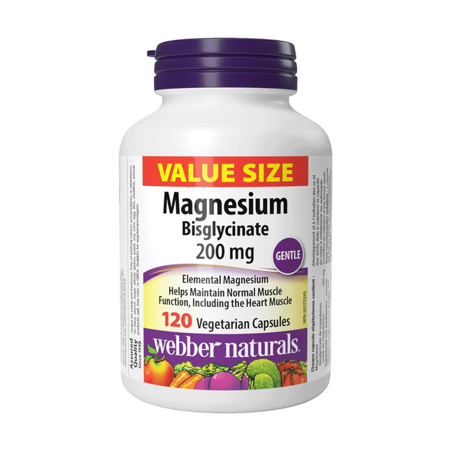 Webber Naturals - Bisglycinate de magnésium 200 mg | 120 Gélules 