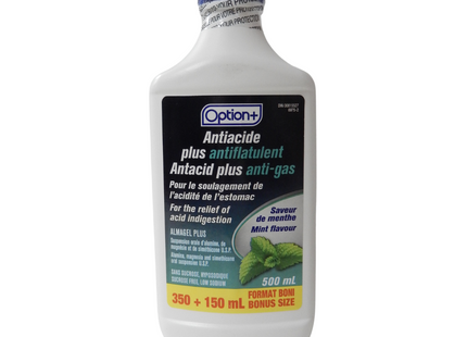 Option+ Antiacide Plus Liquide Anti-Gaz - Saveur Menthe | 500 mL