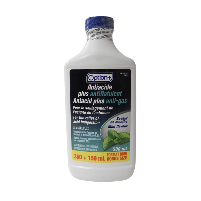Option+ Antiacide Plus Liquide Anti-Gaz - Saveur Menthe | 500 ml