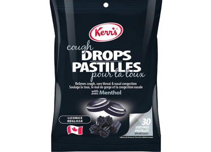 Kerr's - Pastilles contre la toux au menthol - Réglisse noire | 30 pastilles