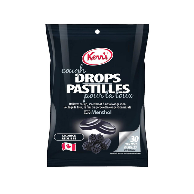 Kerr's - Pastilles contre la toux au menthol - Réglisse noire | 30 pastilles