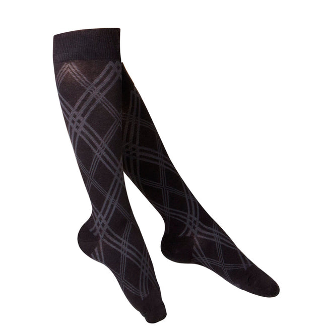 TRUFORM - "Touch"Ladies' Knee High Socks Black (Argyle Pattern) | 20-30 Mmhg