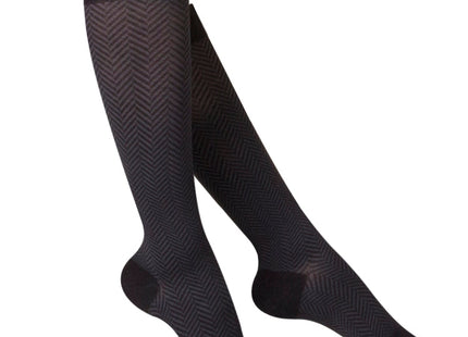 TRUFORM - Chaussettes hautes « Touch » pour femme, noires (motif à chevrons) | 20-30 mmHg