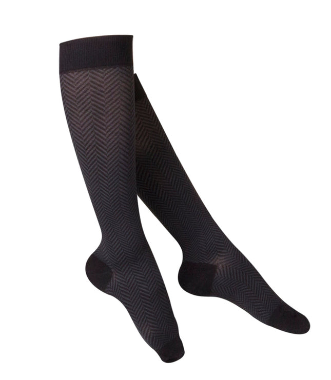 TRUFORM - "Touch"Ladies' Knee High Socks Black (Herringbone Pattern) | 20-30 Mmhg
