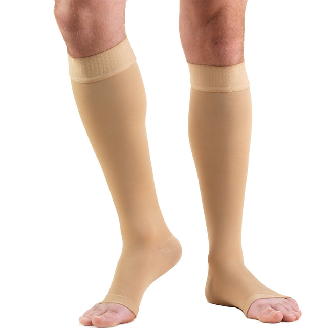 TRUFORM - Below-Knee Stockings, Beige (Dot Top) | Open Toe 20-30 Mmhg