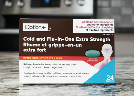 Option+ Extra Fort Rhume et Grippe En-Un | 24 caplets