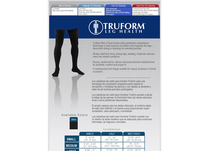 TRUFORM - Mens Thigh High Socks Black | 20-30 Mmhg