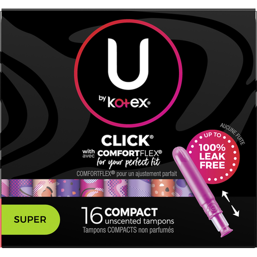 U by Kotex Click Compact Tampons non parfumés – Super | 16 tampons