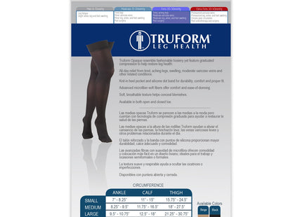 TRUFORM - Ladies' Thigh High Opaque Stockings | Open Toe 20-30 Mmhg