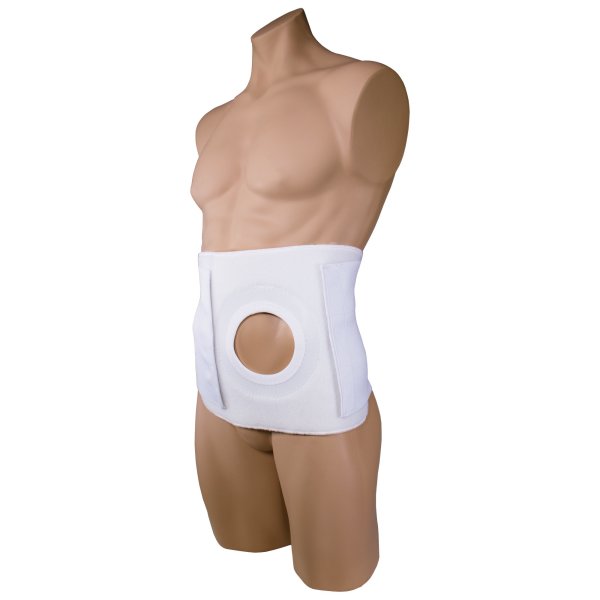 Ceinture de stomie OTC 9" avec coussinet (ouverture 4"), blanche
