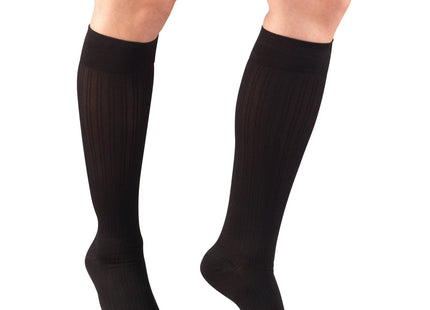 TRUFORM - Chaussettes mi-mollet pour femme, motif côtelé, noires | 20-30 mmHg