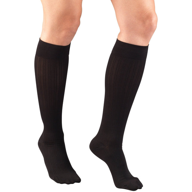 TRUFORM - Ladies' Knee Socks Rib Pattern, Black |  20-30 Mmhg