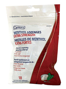 Option+ Menthol Lozenges Extra Strength - Menthol  | 18 Sucrose-Free Lozenges