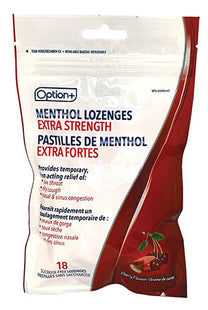 Option+ Menthol Lozenges Extra Strength - Cherry  | 18 Sucrose-Free Lozenges