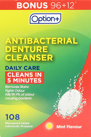 Option+ Denture Cleanser Daily Care - 3 Minutes | 108 Effervescent Tablets